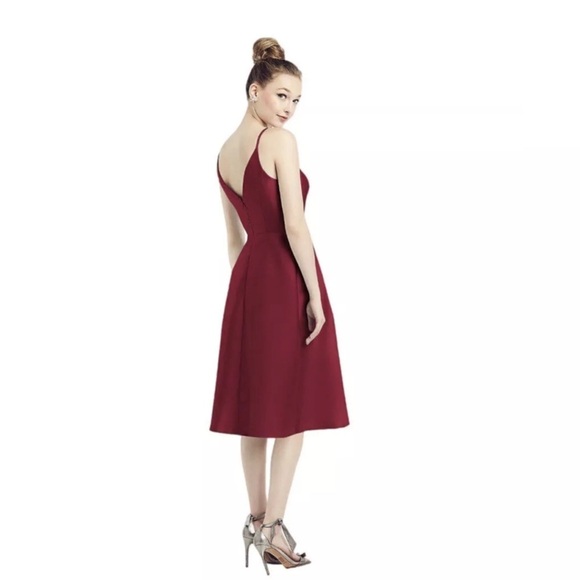 ALFRED SUNG Cocktail Dress Burgundy Satin Twill V Neck D777 $200 Sz 14 Pockets! - Picture 2 of 11